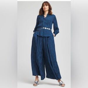 Chicos Jacquard Culotte Wide-Leg Pants Sz L